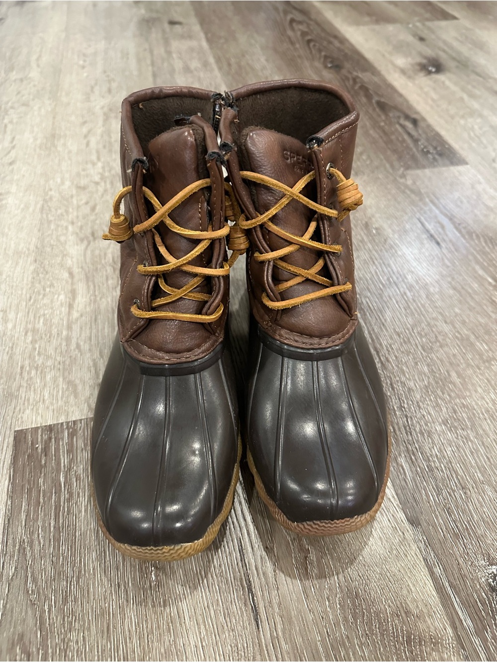 Sperry Kids Two-Tone Brown Duck Boots with Tan Laces